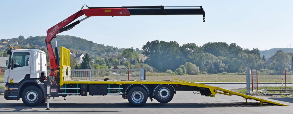 SCANIA P310 * LAWETA 7,50 m + FASSI F170A.22 + PILOT * STAN BDB